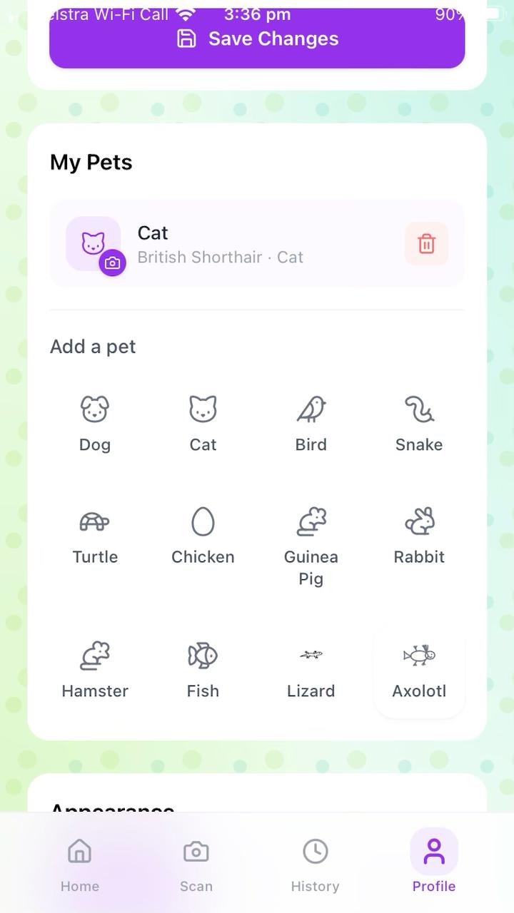 PetLeaf information screen